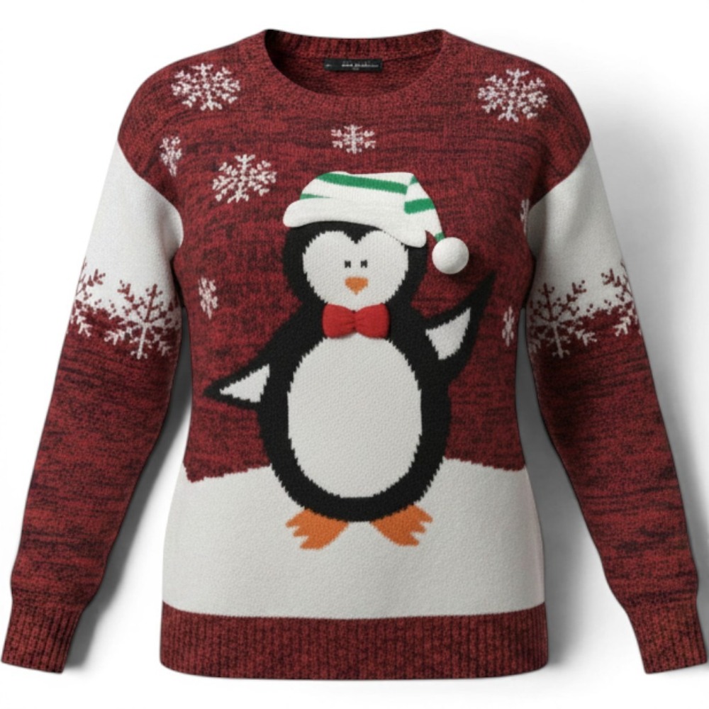 United States Sweater Mens XL Ugly Christmas Penguin Snowflake Red Knit